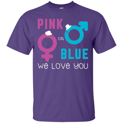 Pink Or Blue We Love You Gender Reveal Party Tshirt Purple