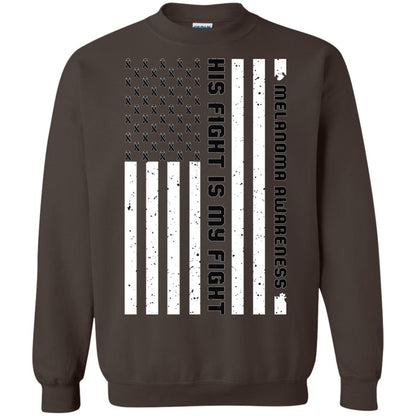 Melanoma Awareness His Fight Is My Fight Black Ribbon Stars Flag Of Usa Shirt Dark Chocolate