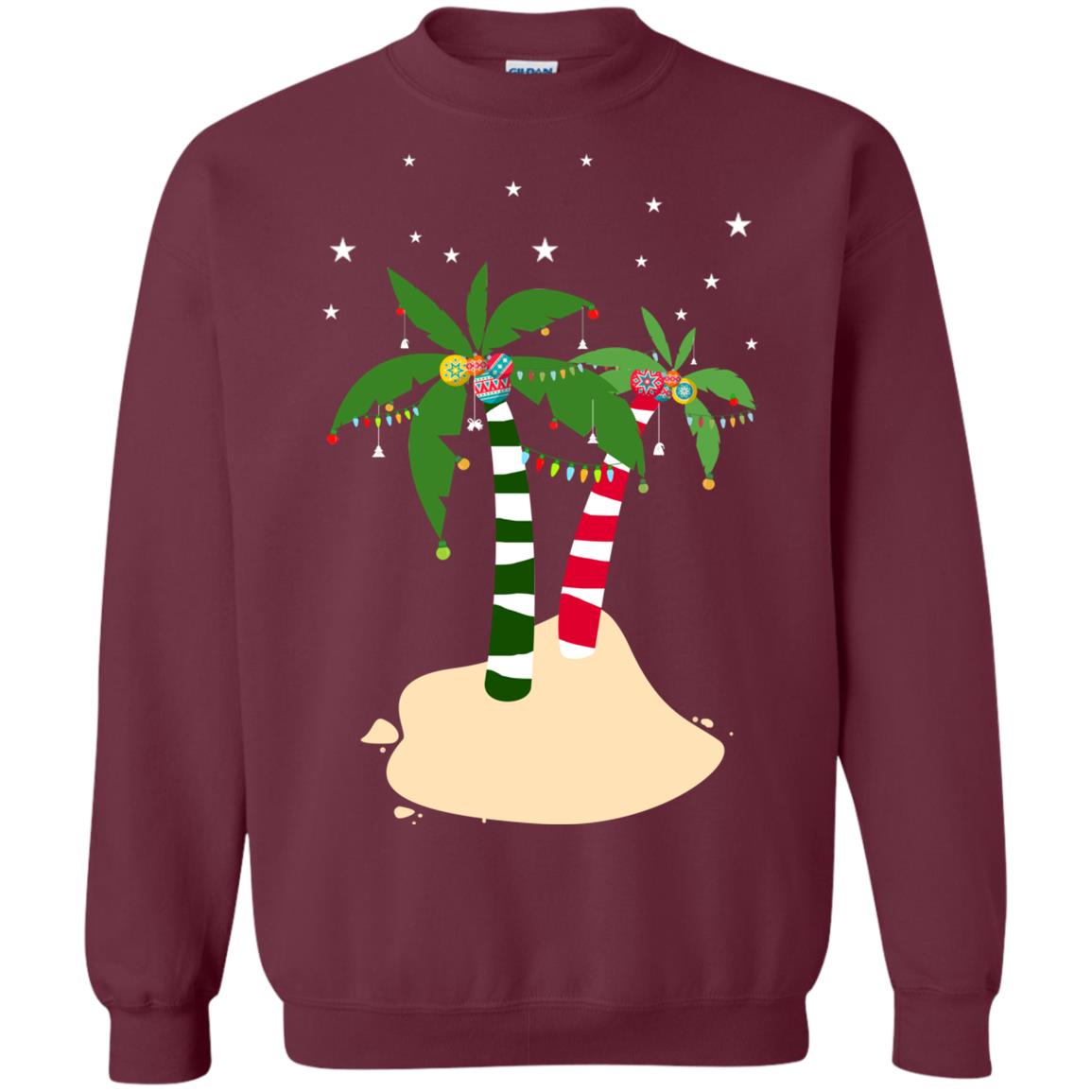 Decorated Tropical Coconut Tree Merry X-mas 2018 Gift Shirt Maroon