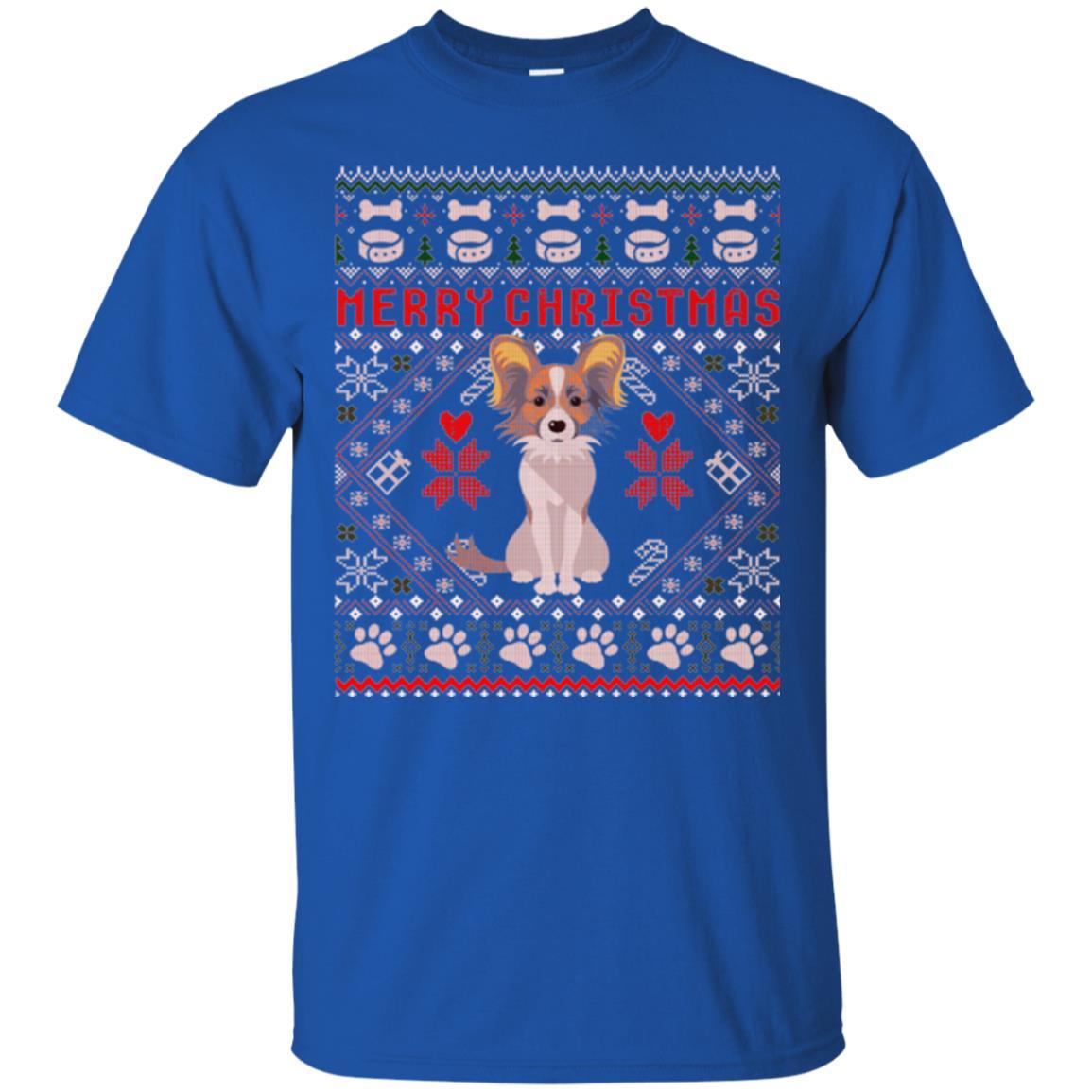Dog Lover T-shirt Papillon Dog Merry Christmas Royal