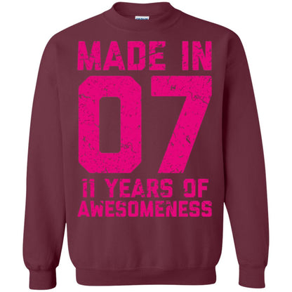 Made In 07 Age 11 Eleven Years Of Awesomeness T-shirt Maroon