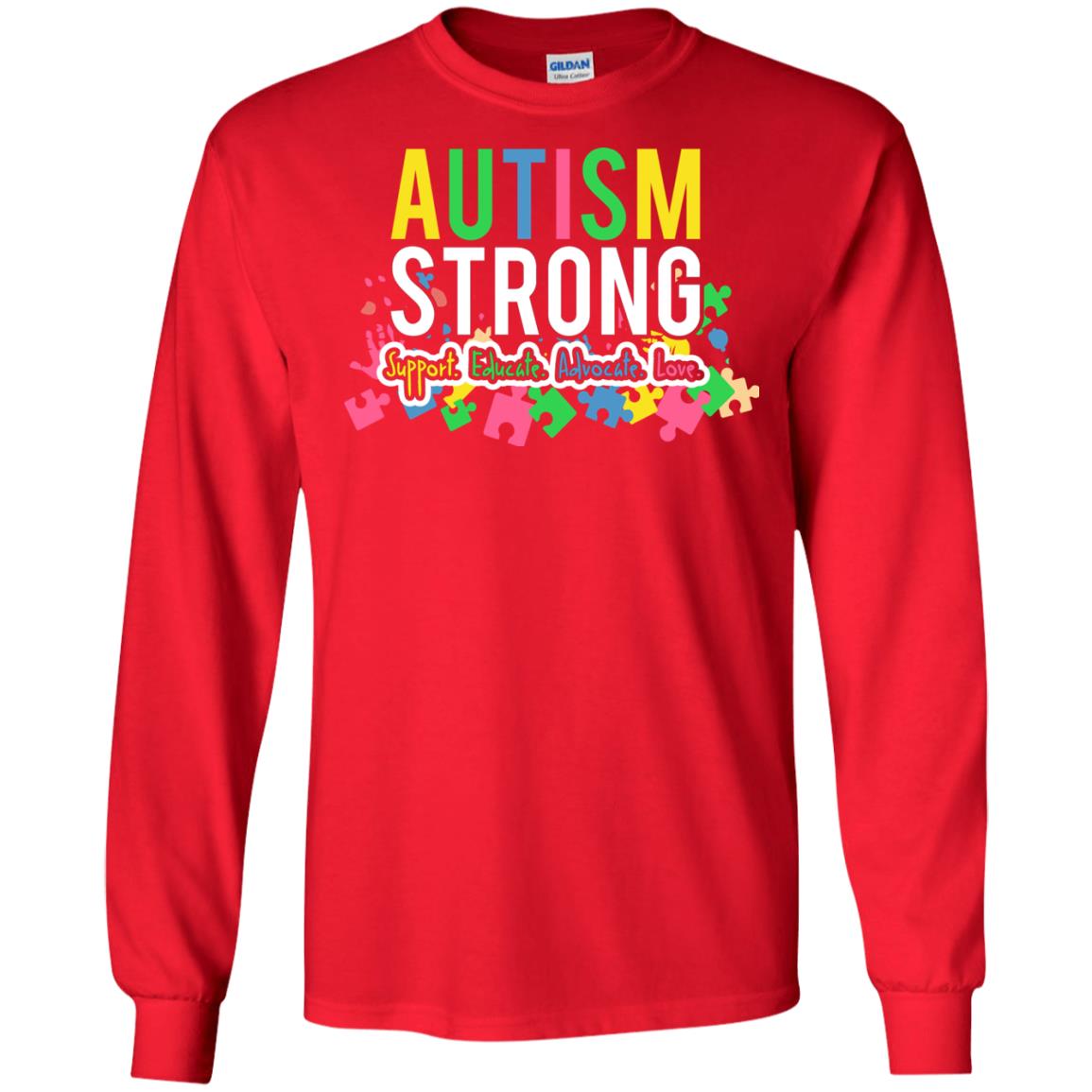 Autism Strong Support Educate Advocate Love Autism Awearness T-shirt Red