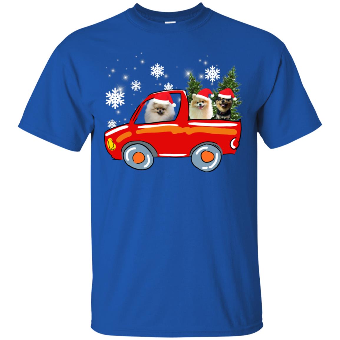 Pomeranians Dogs On Car Merry Christmas Gift Shirt Royal