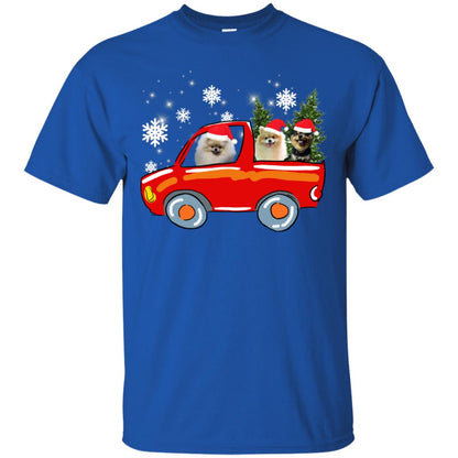 Pomeranians Dogs On Car Merry Christmas Gift Shirt Royal
