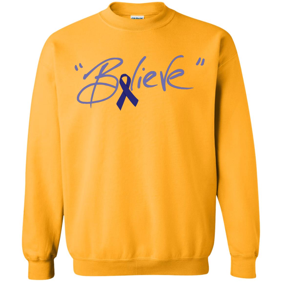 Colon Cancer Awareness Shirt Dark Blue Ribbon Believe Gold