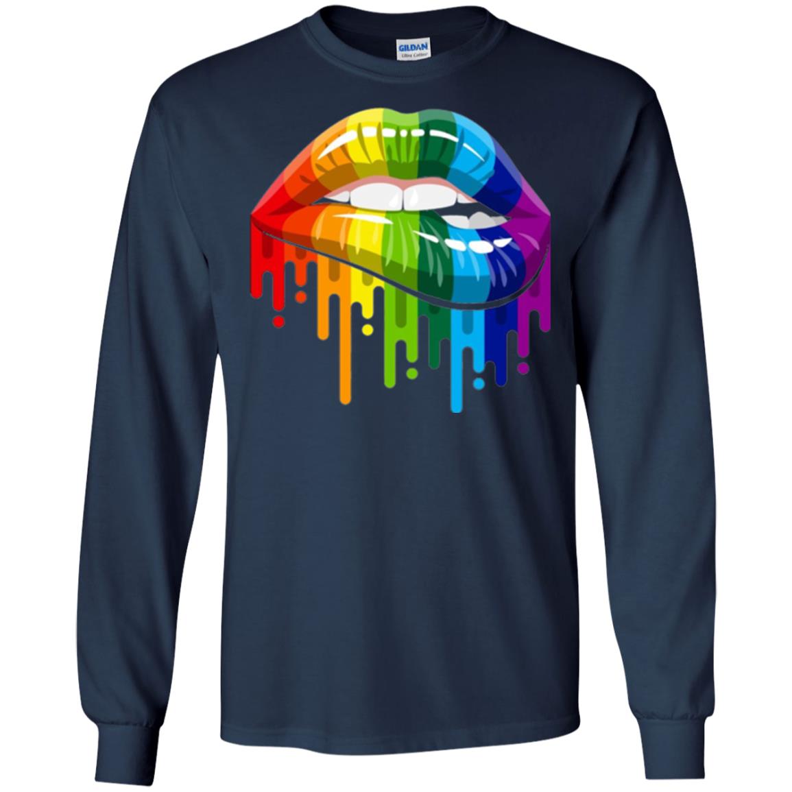 Rainbow Lips Pride Lgbt T-shirt Navy