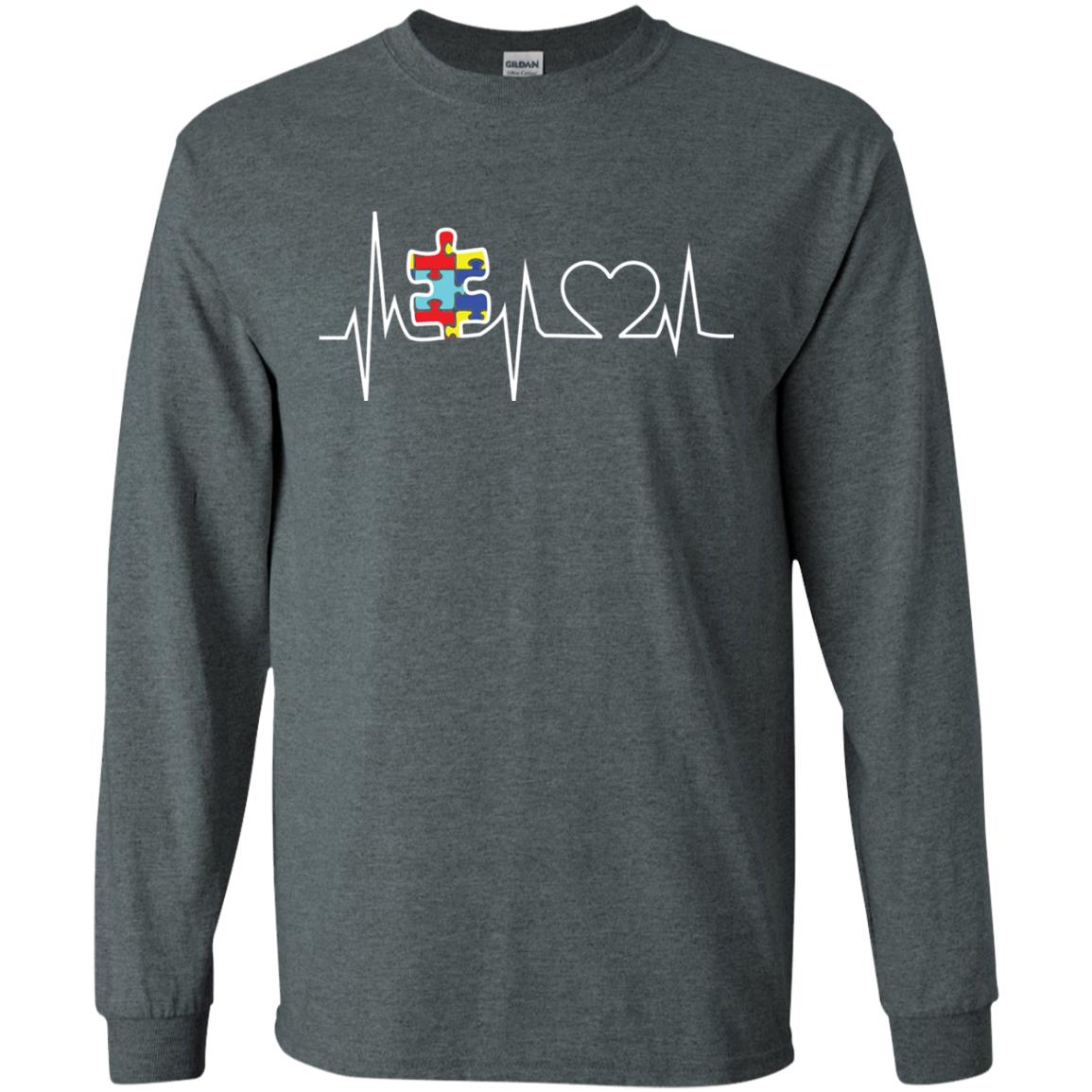 Autism Puzzle Heartbeat Autism Awareness Shirt Dark Heather