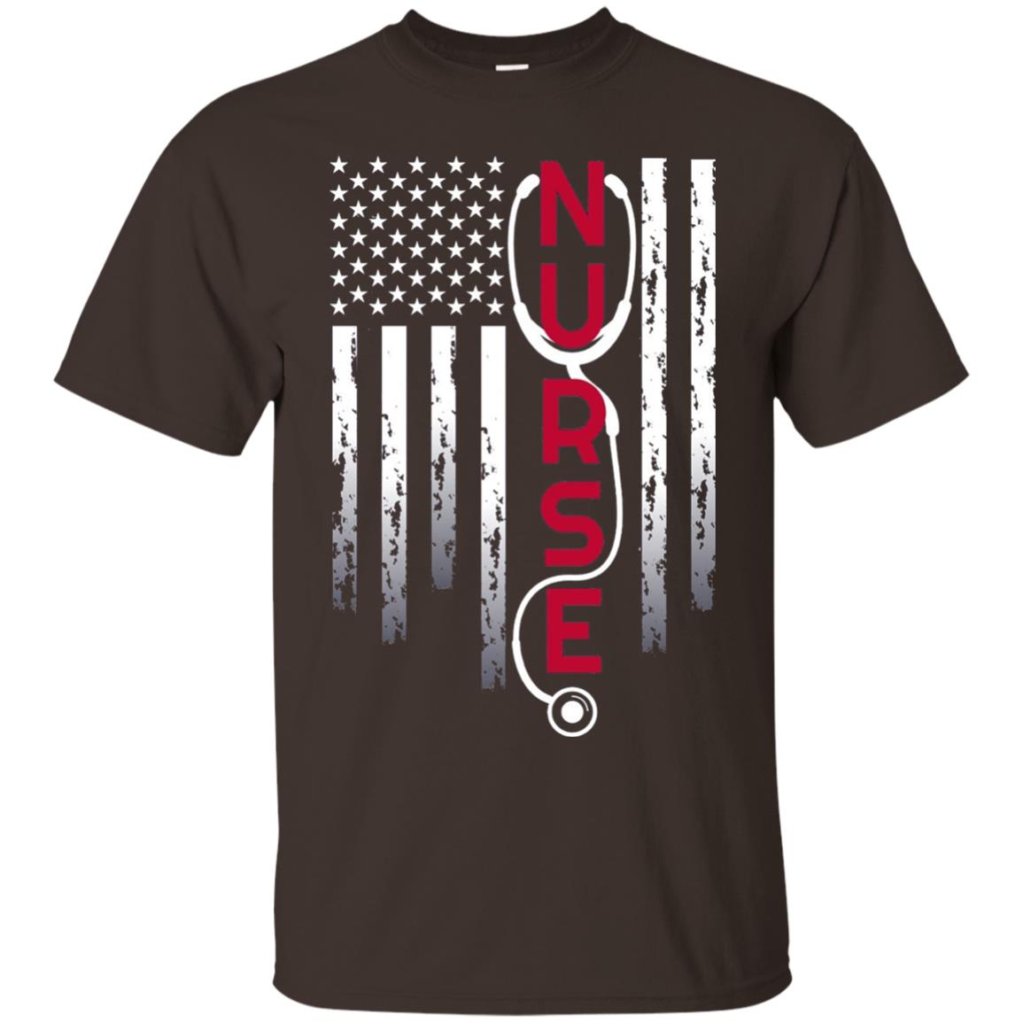 Patriotic Nurse With Flag T-shirt Stethoscope For Rn Lpn Dark Chocolate