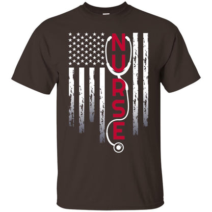 Patriotic Nurse With Flag T-shirt Stethoscope For Rn Lpn Dark Chocolate