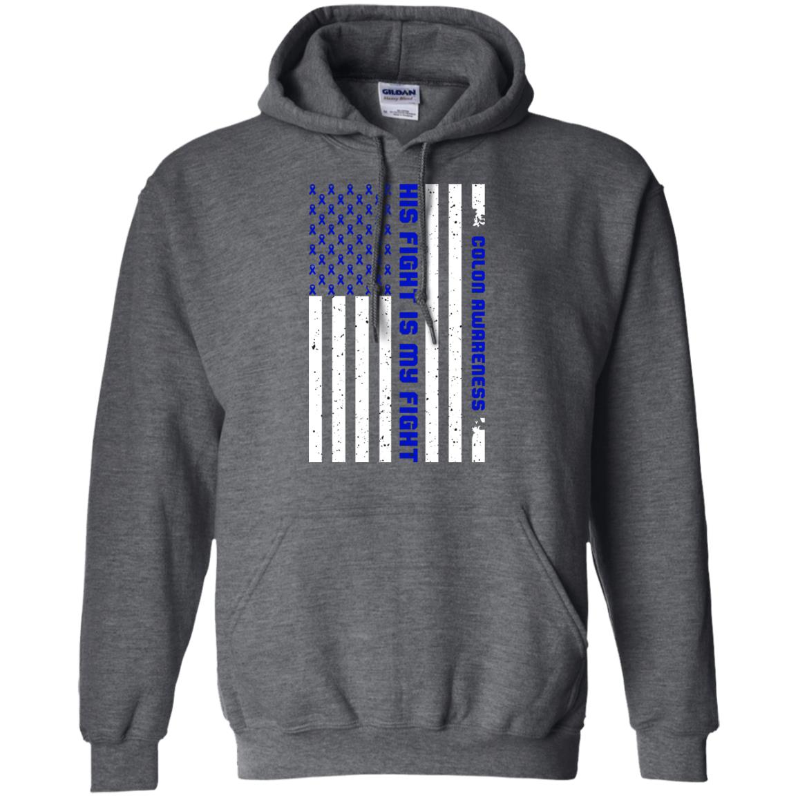 Colon Awareness His Fight Is My Fight Dark Blue Ribbon Stars Flag Of Usa Shirt Dark Heather