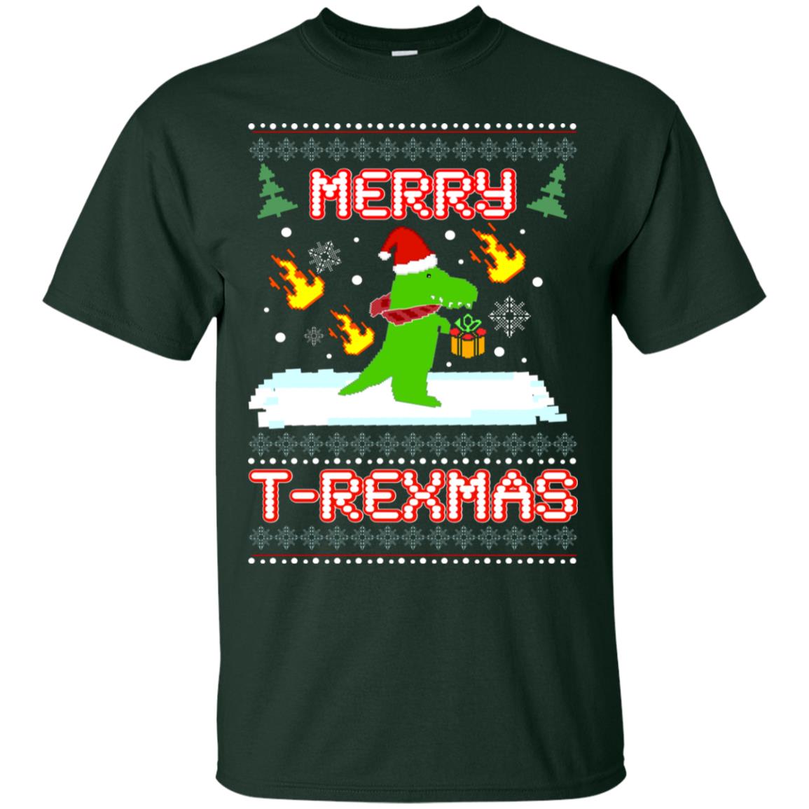 Merry T-rexmas X-mas Dinosaur Saurus Gift Shirt Forest