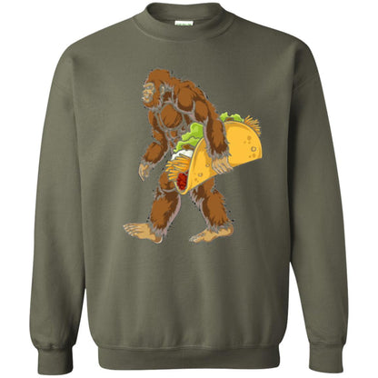 Camping T-shirt Bigfoot Sasquatch Carrying Taco Military Green