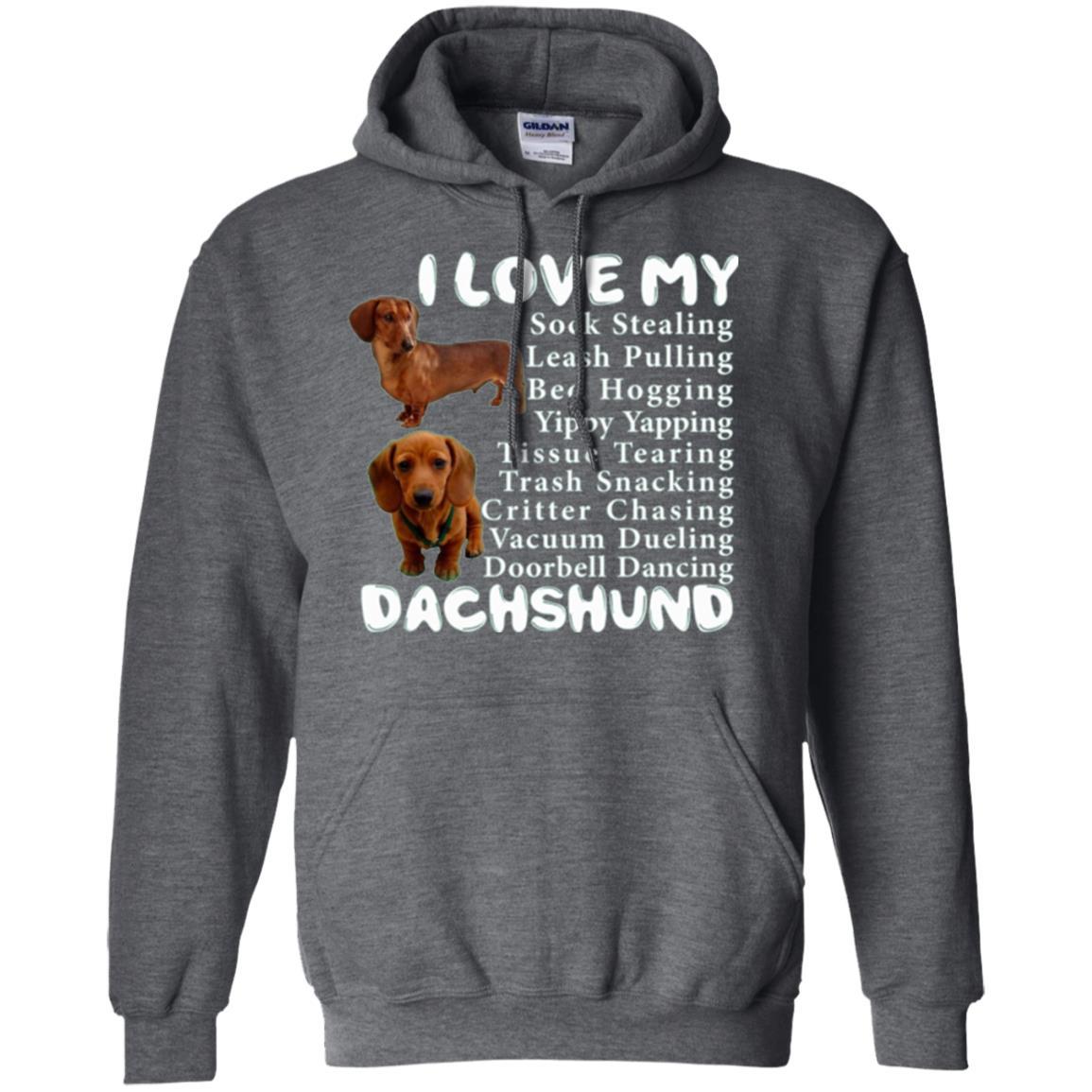 Dachshund T-shirt Sock Stealing Bed Hogging Dark Heather