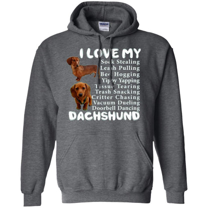 Dachshund T-shirt Sock Stealing Bed Hogging Dark Heather