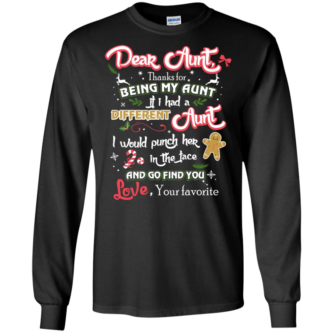 Dear Aunt Thank For Being My Aunt Christmas Holiday T-shirt Black