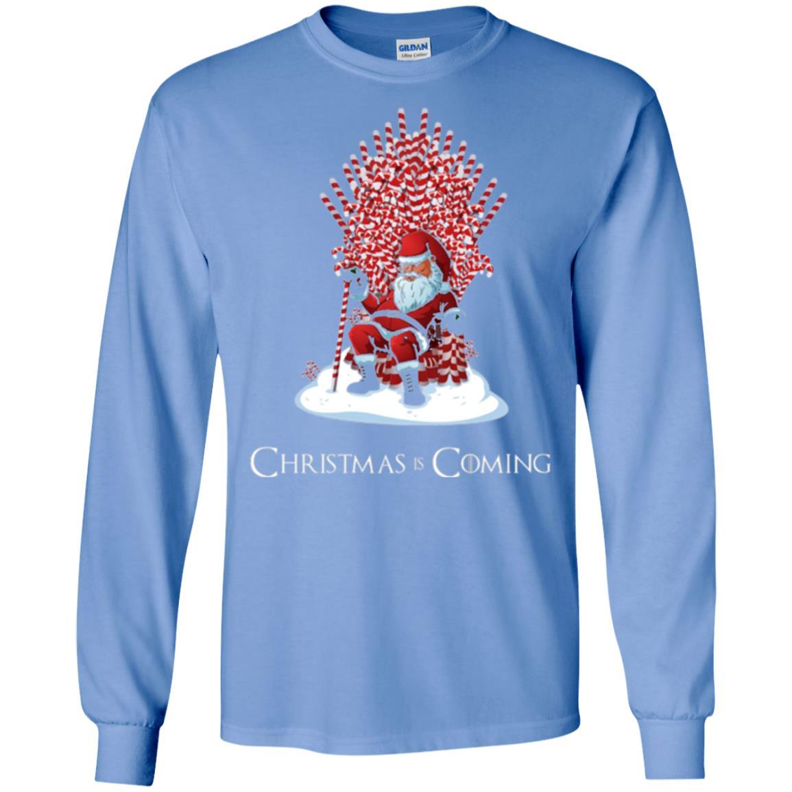 Funny Christmas T-shirt Santa Candy Cane Throne Carolina Blue