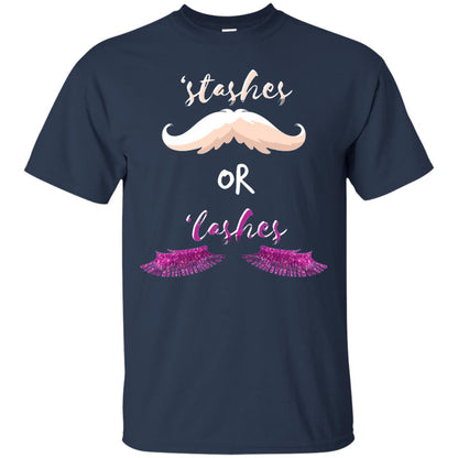 Stashes Or Lashes Funny Baby Gender Shower Reveal Pregnancy Shirt Navy