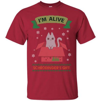 Im Alive Schrodingers Gift Cat Christmas Shirt Cardinal