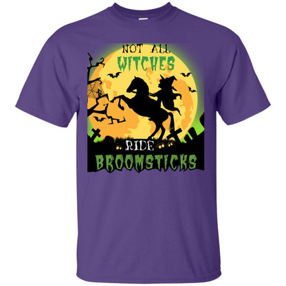 Not All Witches Ride Broomsticks Witches Ride A Horse Funny Halloween Shirt Purple