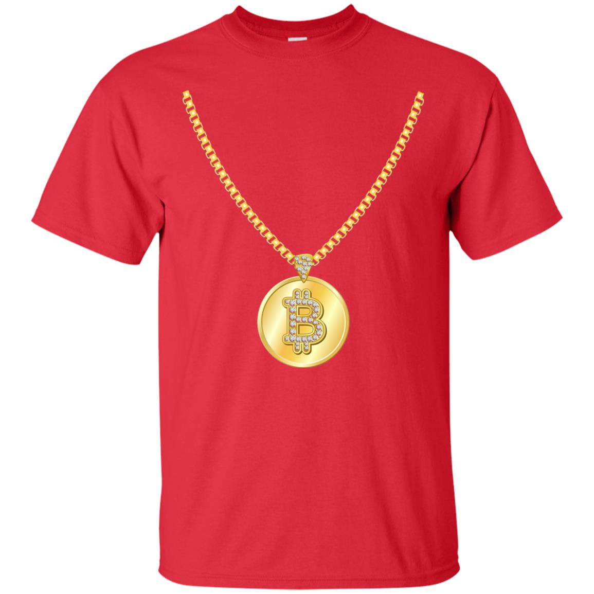 Funny Bitcoin T-shirt Gold Chain Cryptocurrency Necklace Red