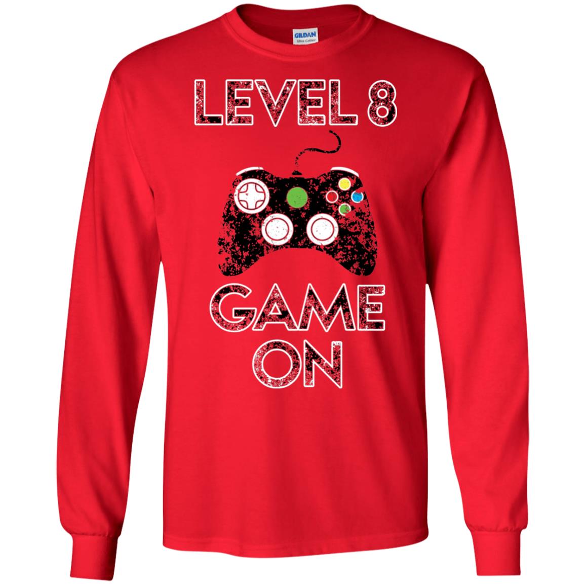 Level 8 Game On 8th Birthday Gift T-shirt Red