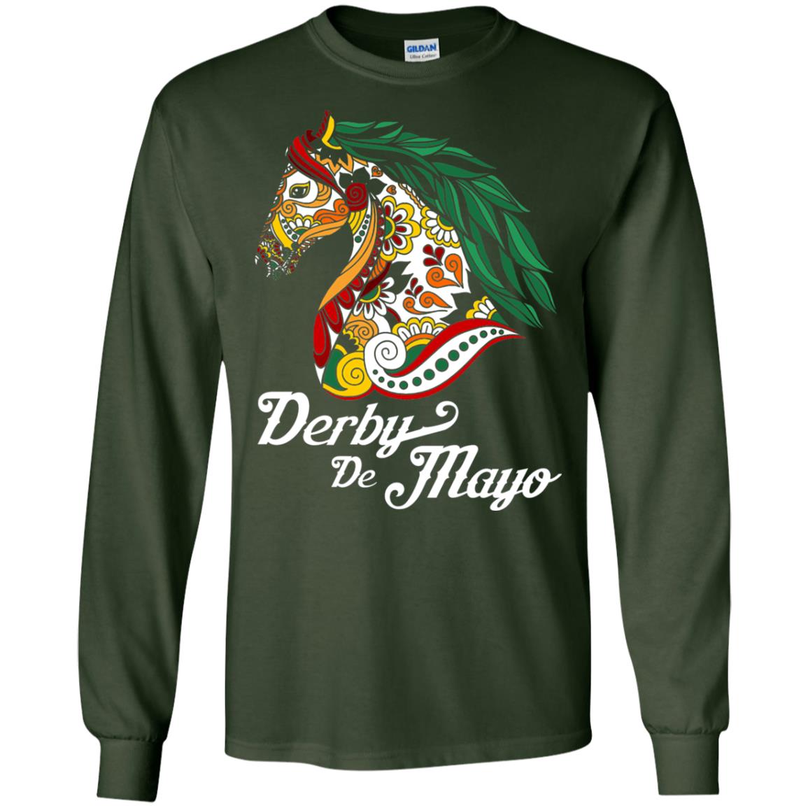 Derby Cinco De Mayo Floral Horse Race T-shirt Forest Green