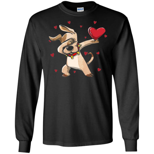 Funny Dabbing Dog Valentine_s Day T-shirt Black