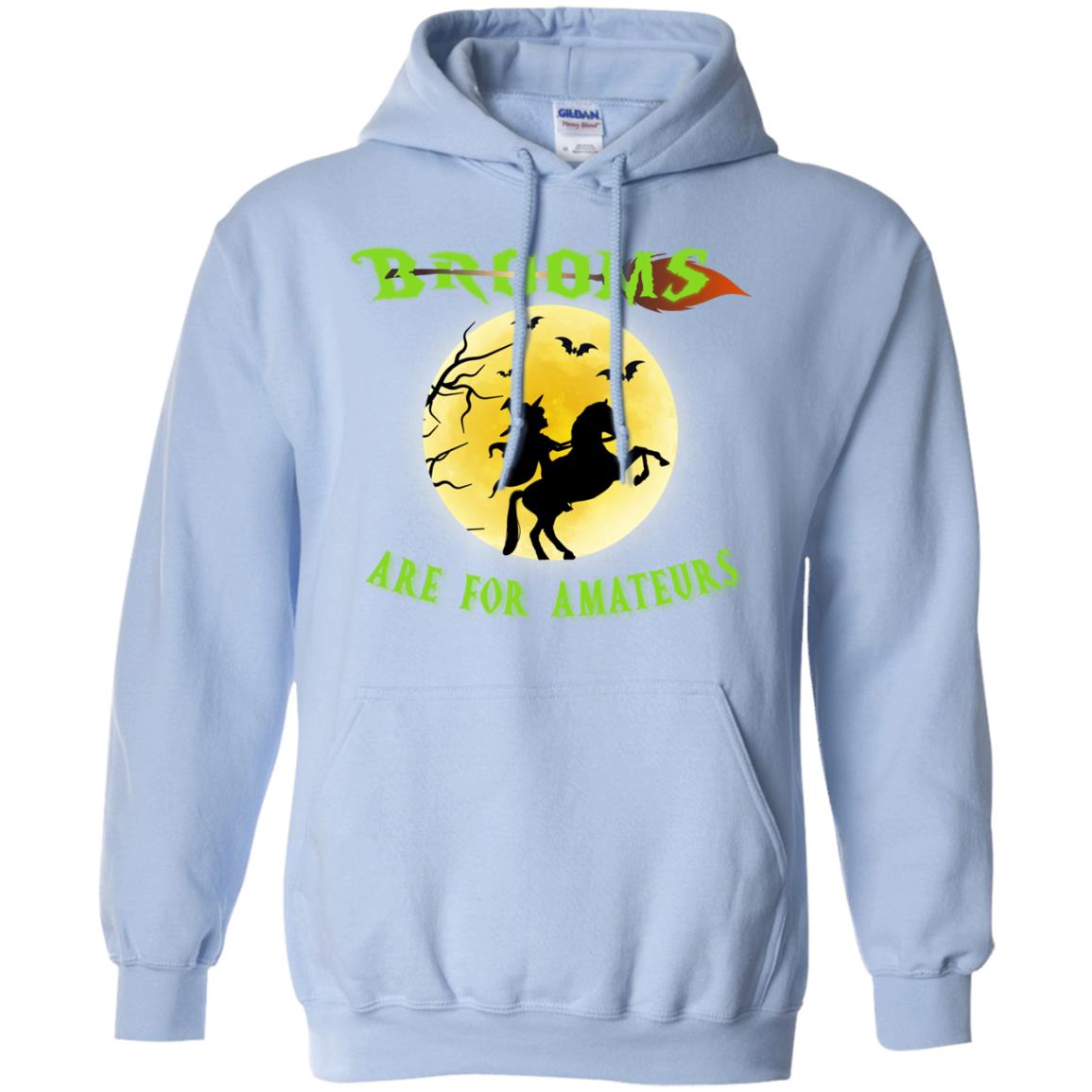 Brooms Are For Amateurs Witches Ride A Horse Funny Halloween Shirt Light Blue