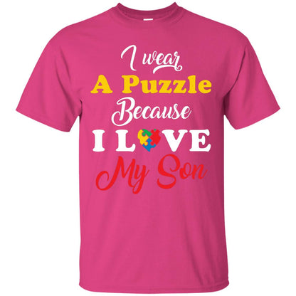 I Wear A Puzzle Because I Love Myson Autism Awareness T-shirt For Mom Heliconia