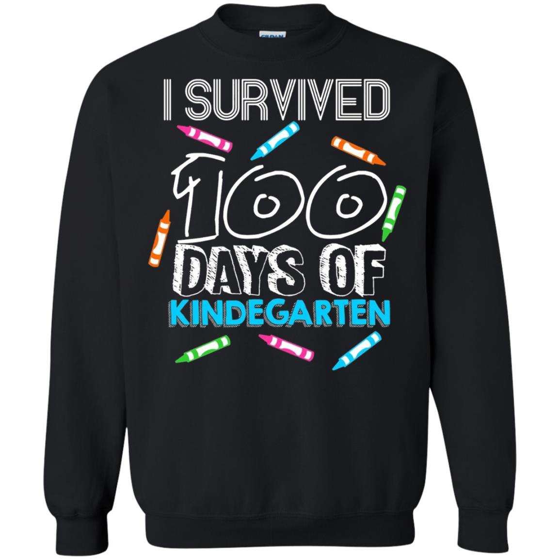 Teacher Kid T-shirt I Survived 100 Days Of Kindergarten Black