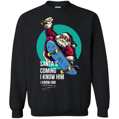 Christmas T-shirt Santa's Coming I Know Him Black