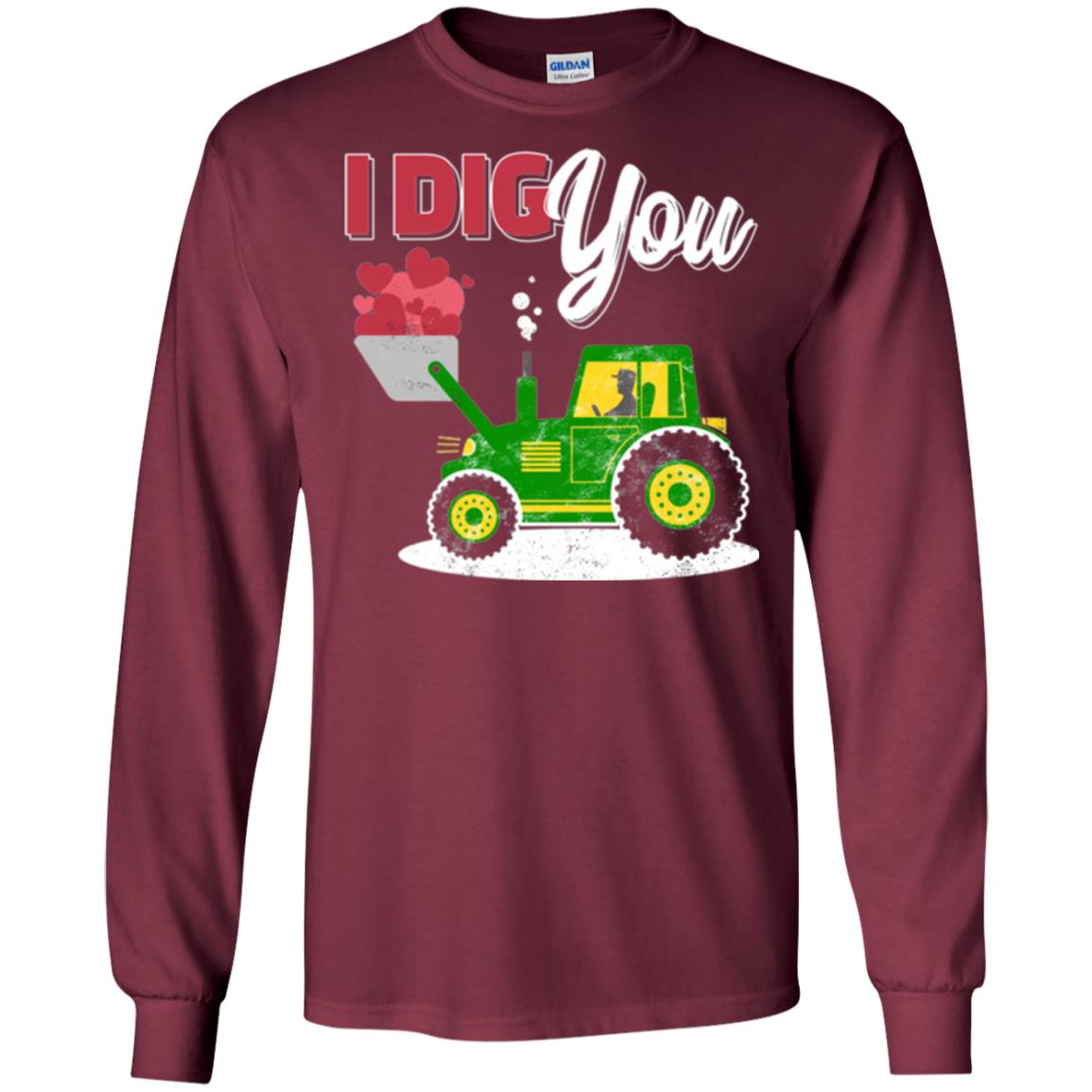 Farmer Valentines Day T-shirt Farm Tractor I Dig You Maroon