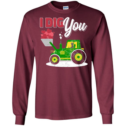 Farmer Valentines Day T-shirt Farm Tractor I Dig You Maroon