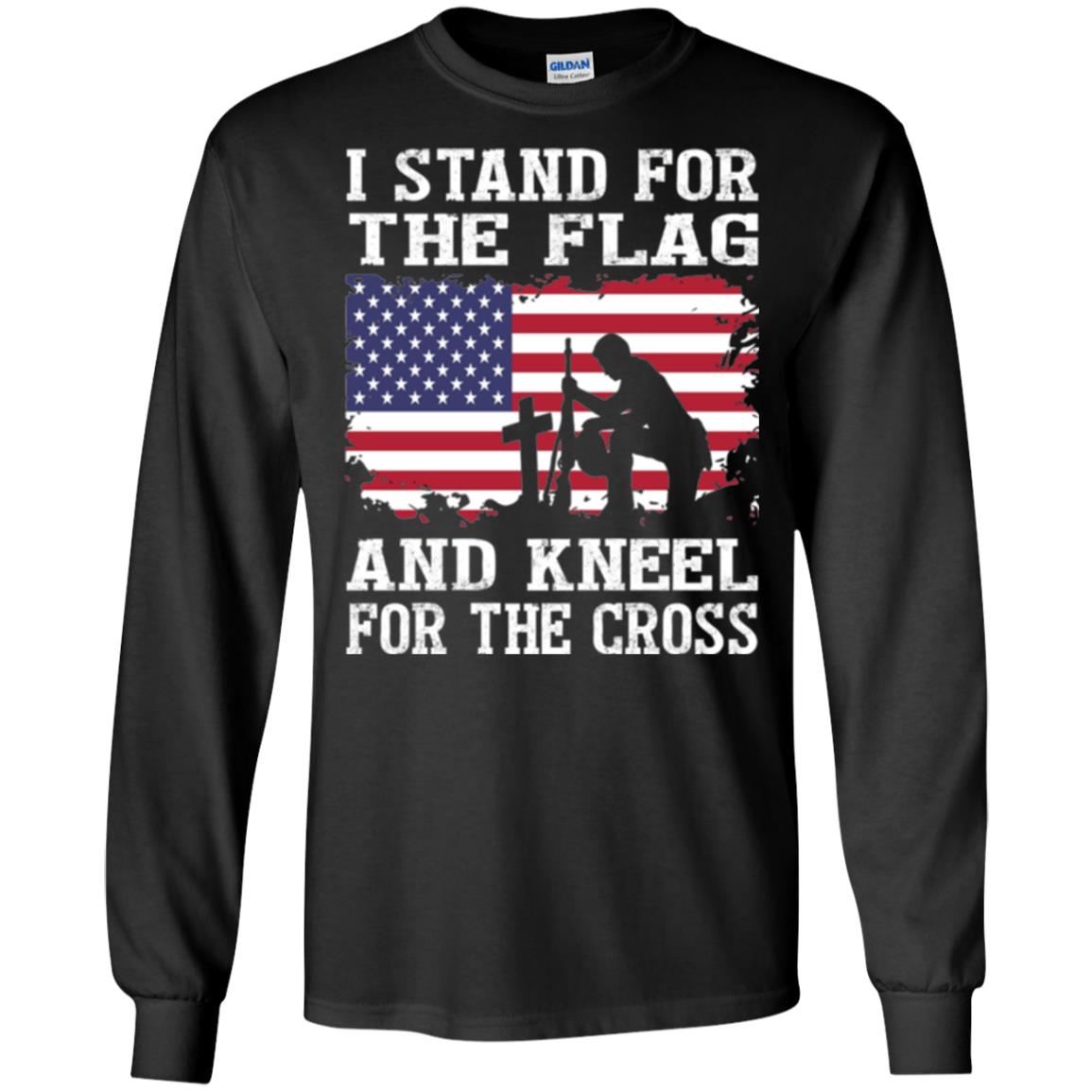 Miiitary T-shirt Stand For The Flag And Kneel For The Cross Black