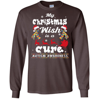 My Christmas Wish Is A Cure Autism Awareness X-mas Gift Shirt Dark Chocolate