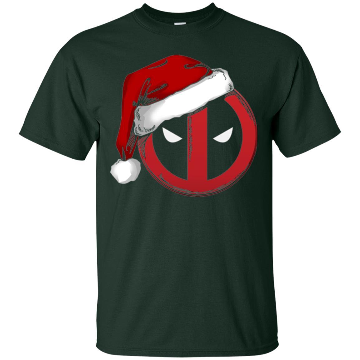 Christmas T-shirt Marvel Deadpool Icon Santa Hat Christmas Graphic Forest Green