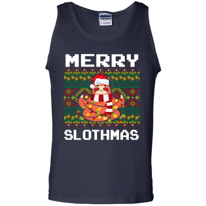 Merry Slothmas Funny Sloth Lovers Ugly Sweater X-mas Gift Shirt Navy