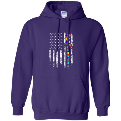American Flag Distressed Autism Awareness T-shirt Purple