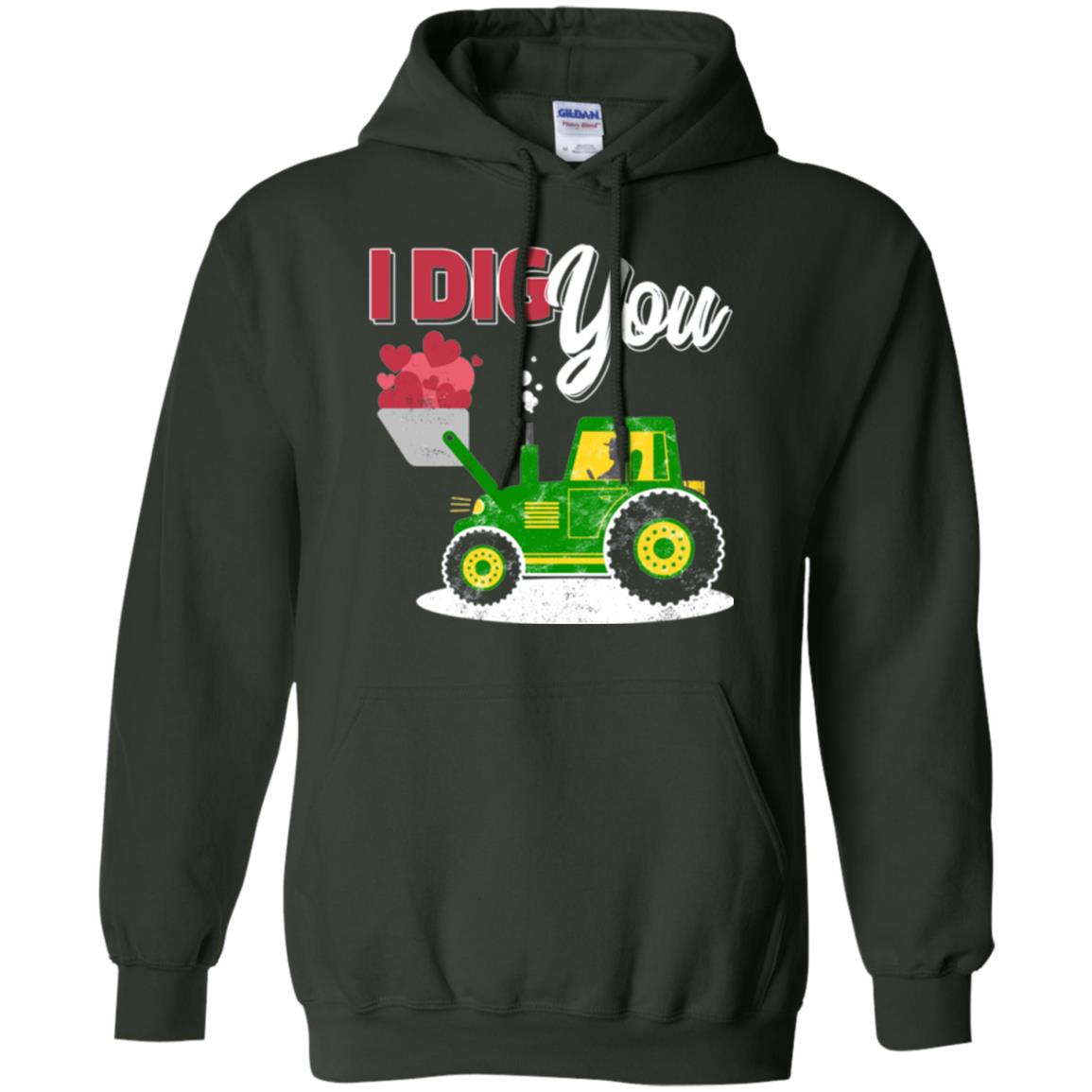 Farmer Valentines Day T-shirt Farm Tractor I Dig You Forest Green