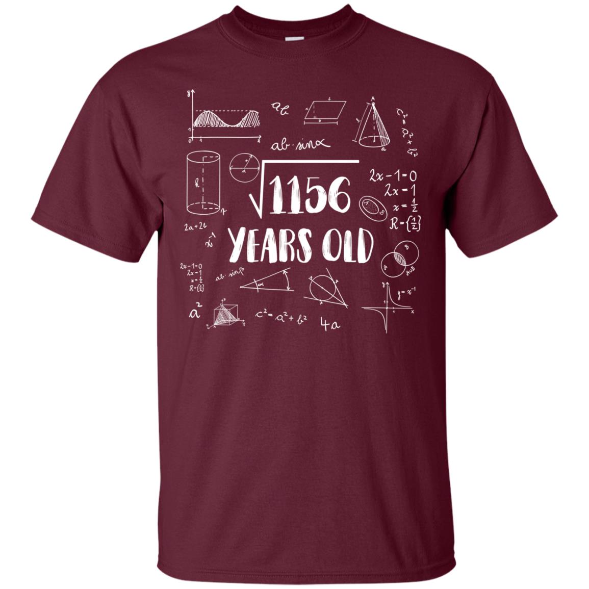 Square Root Of 1156 34th Birthday 34 Years Old Math T-shirt Maroon