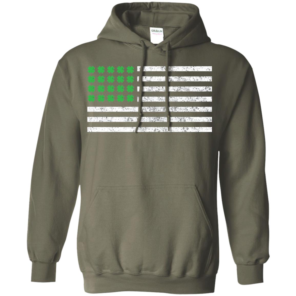 Usa Flag With Irish Shamrock St Patricks Day T-shirt Military Green