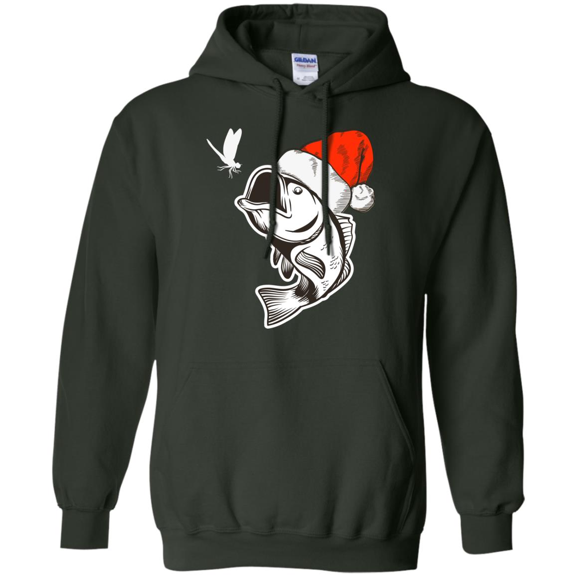Bass Fishing Santa Hat Christmas Gift Shirt For Fishing Lovers Forest Green