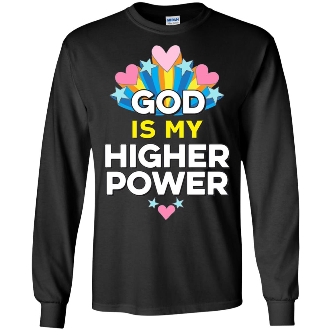Funny Christian T-shirt God Is My Higher Power Hearts Stars Black