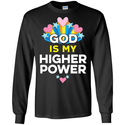 Funny Christian T-shirt God Is My Higher Power Hearts Stars Black