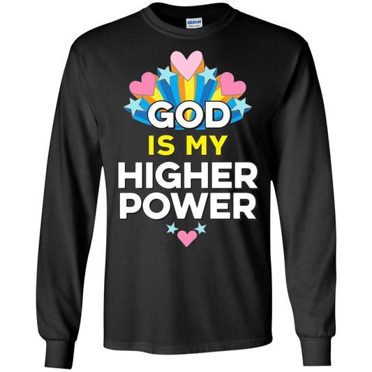 Funny Christian T-shirt God Is My Higher Power Hearts Stars Black