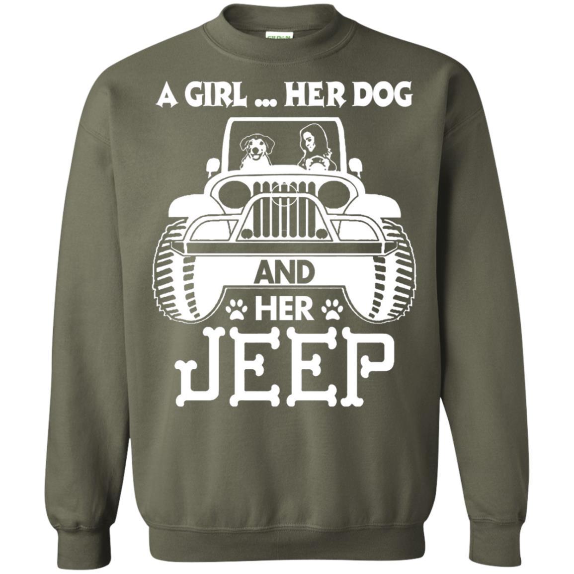 Dog Lover T-shirt A Girl Her Dog And Her Jeep Military Green