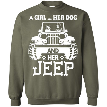 Dog Lover T-shirt A Girl Her Dog And Her Jeep Military Green