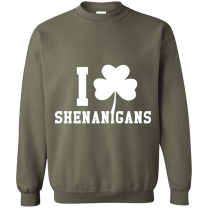 I Love Shenanigans Shamrock Saint Patrick_s Day T-shirt Military Green