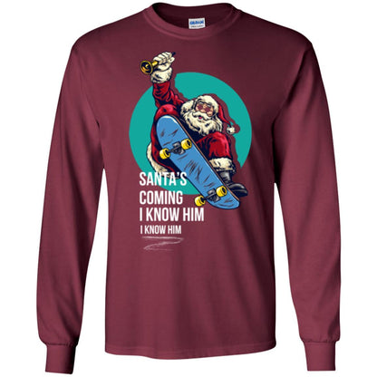 Christmas T-shirt Santa's Coming I Know Him Maroon