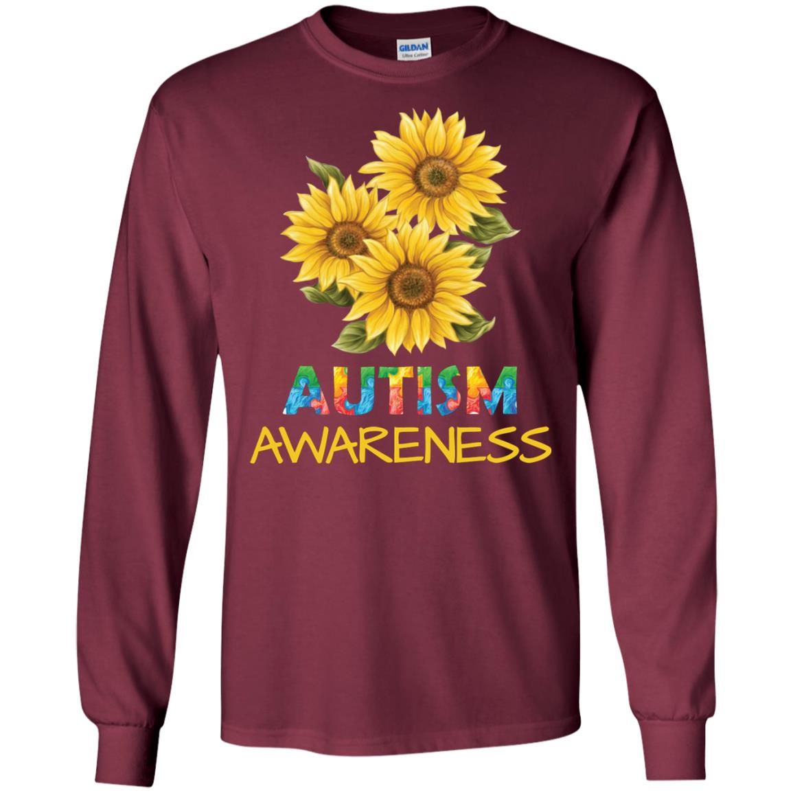 Autism Awareness Sunflower Shirt Maroon